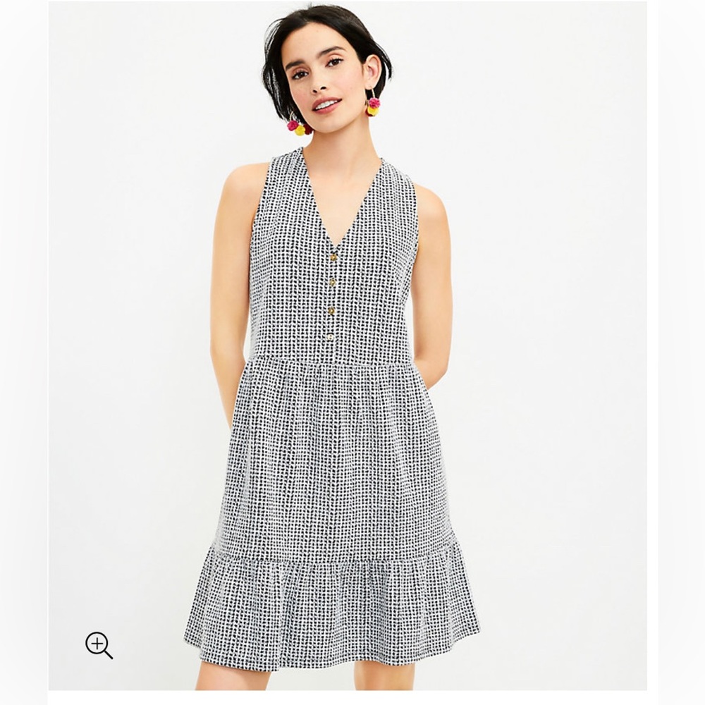 LOFT Textured Button Flounce Dress